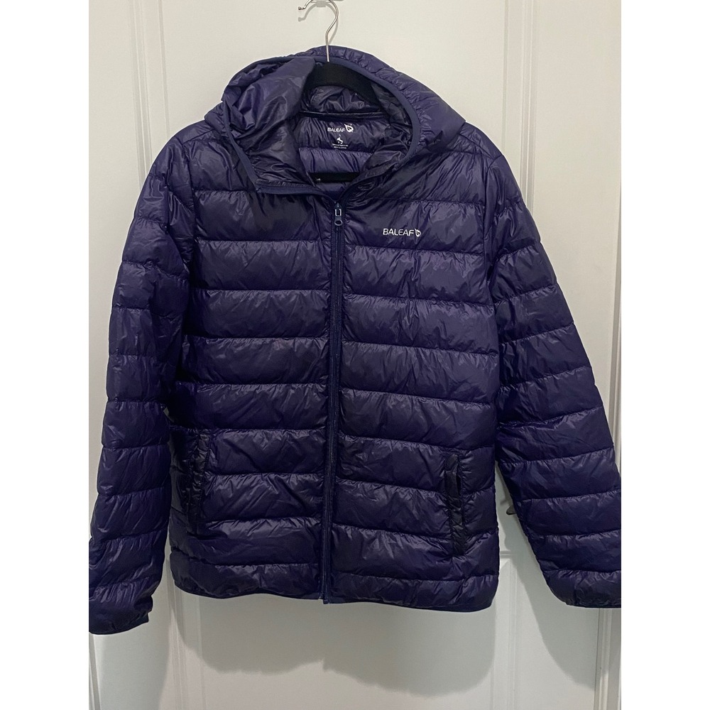 Baleaf Mens Purple Hooded Down Puffer Jacket Packable Quilted Padded Coat Large